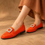 Leonora Women's Buckle-Embellished Canvas Flats - Orange - casual shoes - Eric Muller - Image 3