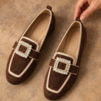 Leonora Women's Buckle-Embellished Canvas Flats - Brown - casual shoe - Eric Muller - Image 2