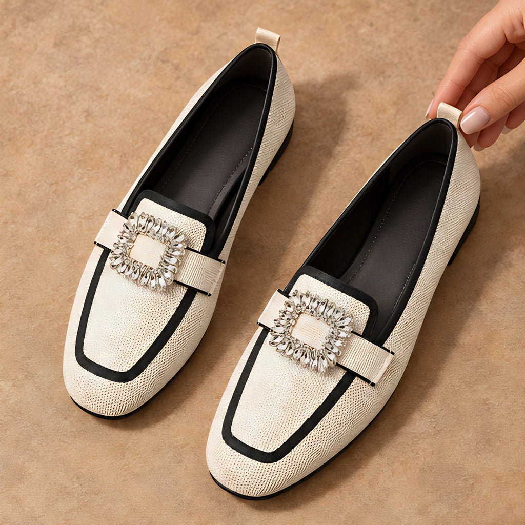 Leonora Women's Buckle-Embellished Canvas Flats - White - casual shoe - Eric Muller - Image 2