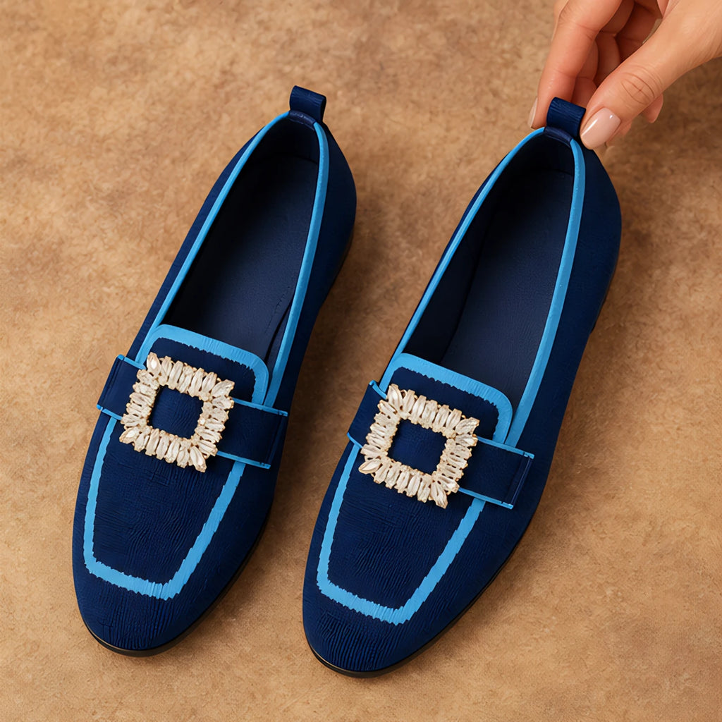 Leonora Women's Buckle-Embellished Canvas Flats - Blue - Women's Footwear > Flats > Square-Toe Flats - Eric Muller - Image 1
