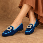 Leonora Women's Buckle-Embellished Canvas Flats - Blue - casual shoe - Eric Muller - Image 2