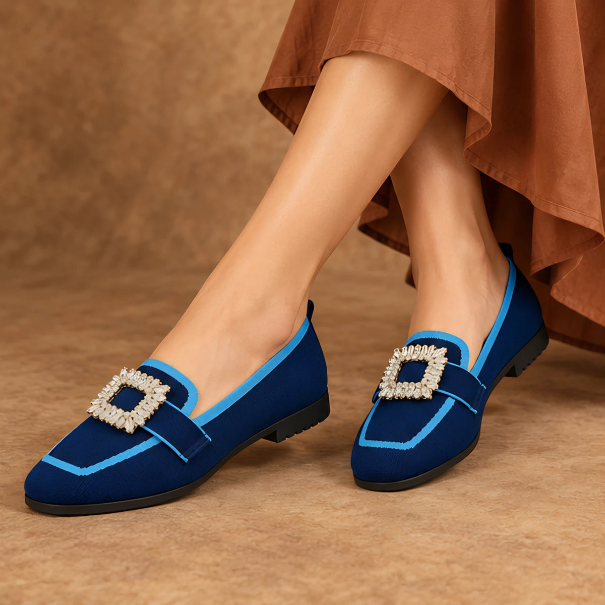 Leonora Women's Buckle-Embellished Canvas Flats - Blue - casual shoe - Eric Muller - Image 2