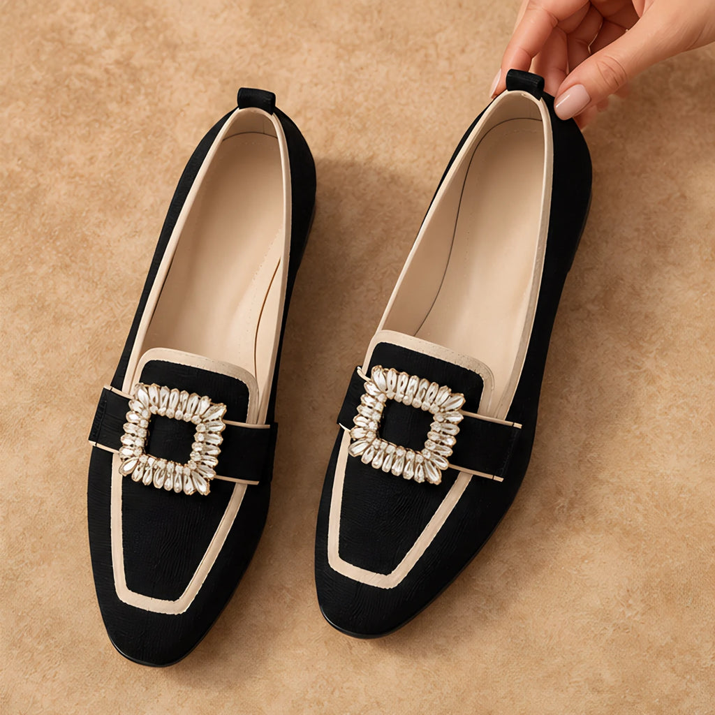 Leonora Women's Buckle-Embellished Canvas Flats - Black - casual shoe - Eric Muller - Image 2