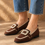 Leonora Women's Buckle-Embellished Canvas Flats - Brown - Women's Footwear > Flats > Square-Toe Flats - Eric Muller - Image 1