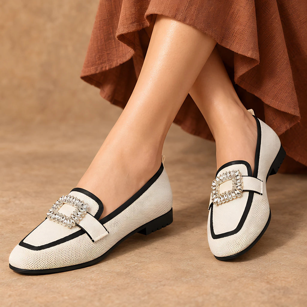 Leonora Women's Buckle-Embellished Canvas Flats - White - casual shoes - Eric Muller - Image 3