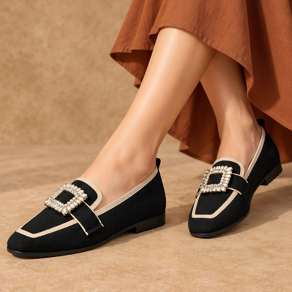 Leonora Women's Buckle-Embellished Canvas Flats - Black - casual shoes - Eric Muller - Image 3
