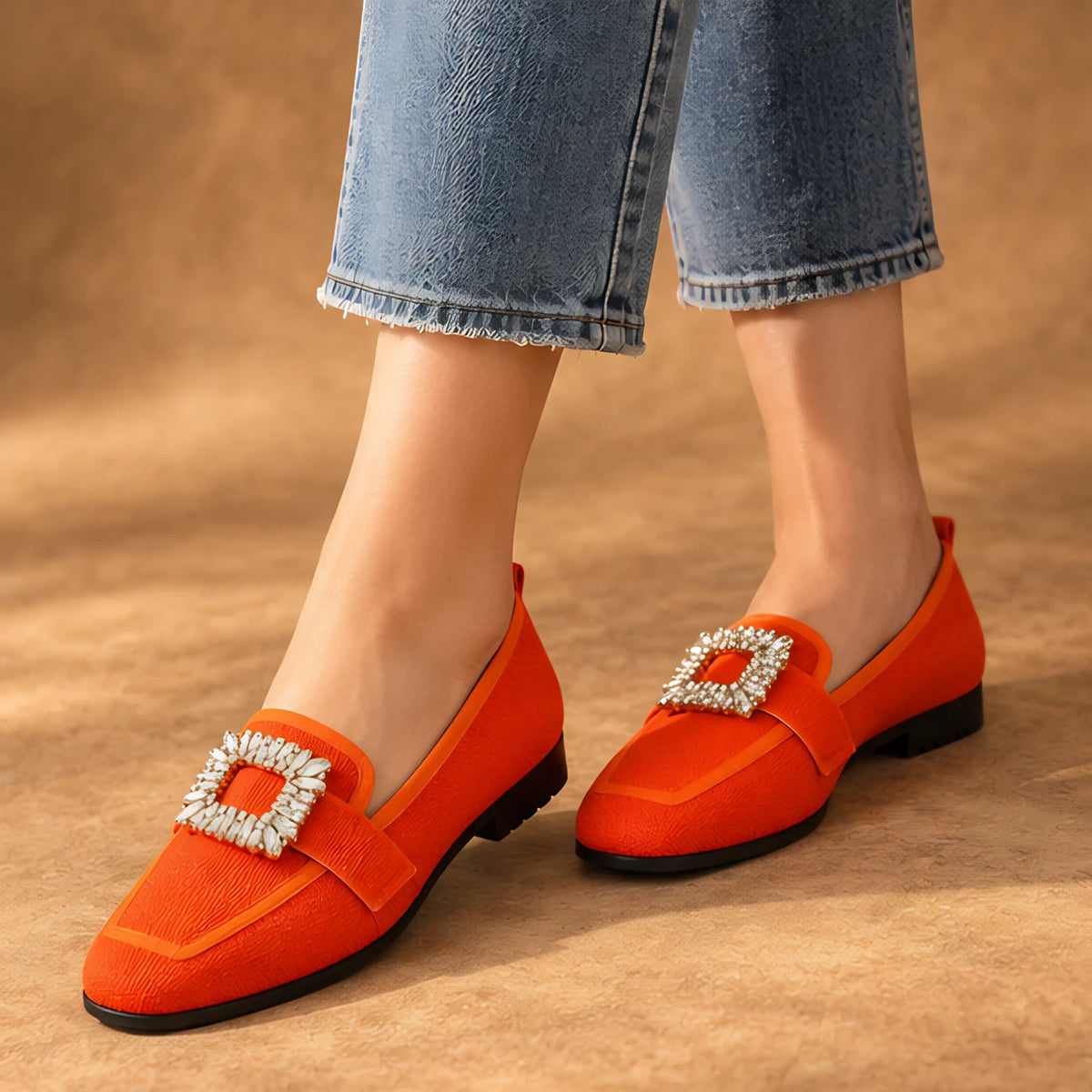 Leonora Women's Buckle-Embellished Canvas Flats - Orange - Women's Footwear > Flats > Square-Toe Flats - Eric Muller - Image 1