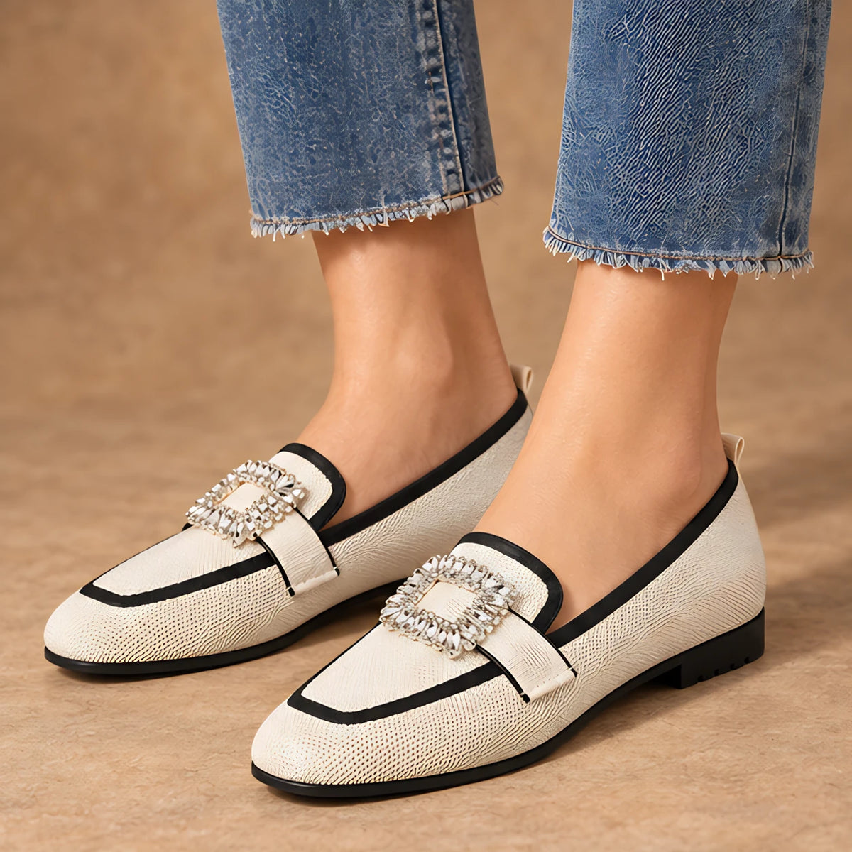 Leonora Women's Buckle-Embellished Canvas Flats - White - Women's Footwear > Flats > Square-Toe Flats - Eric Muller - Image 1