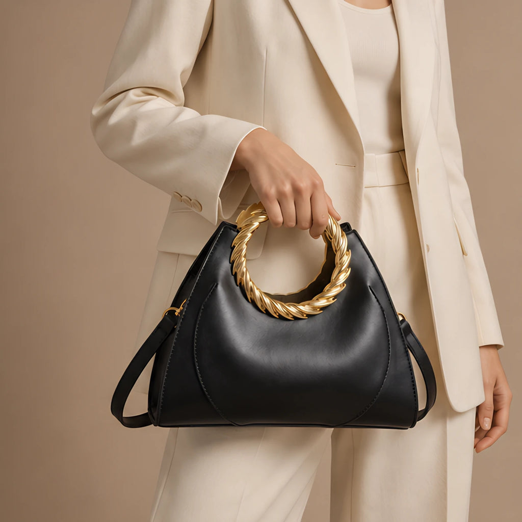 Leontine Women's Twisted-Handle Leather Handbag - Black - Women's Accessories > Bags > Convertible Handbags - Eric Muller - Image 2