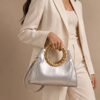 Leontine Women's Twisted-Handle Leather Handbag - Silver - Women's Accessories > Bags > Convertible Handbags - Eric Muller - Image 2