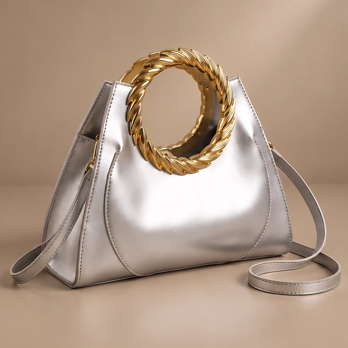 Leontine Women's Twisted-Handle Leather Handbag - Silver - Women's Accessories > Bags > Convertible Handbags - Eric Muller - Image 1