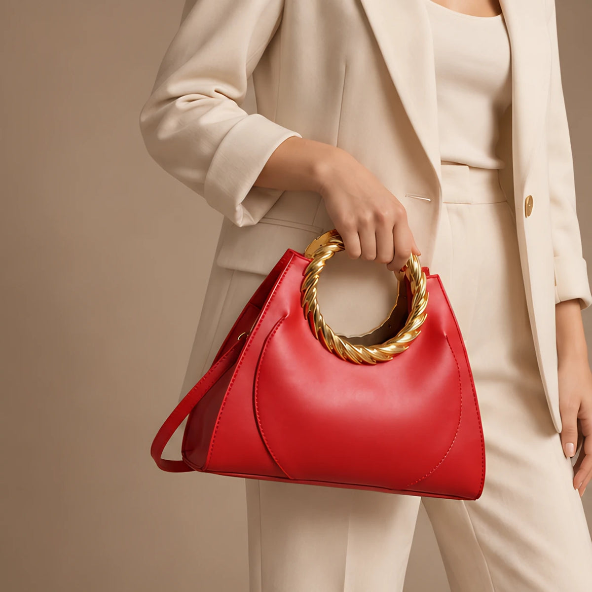 Leontine Women's Twisted-Handle Leather Handbag - Red - Women's Accessories > Bags > Convertible Handbags - Eric Muller - Image 2
