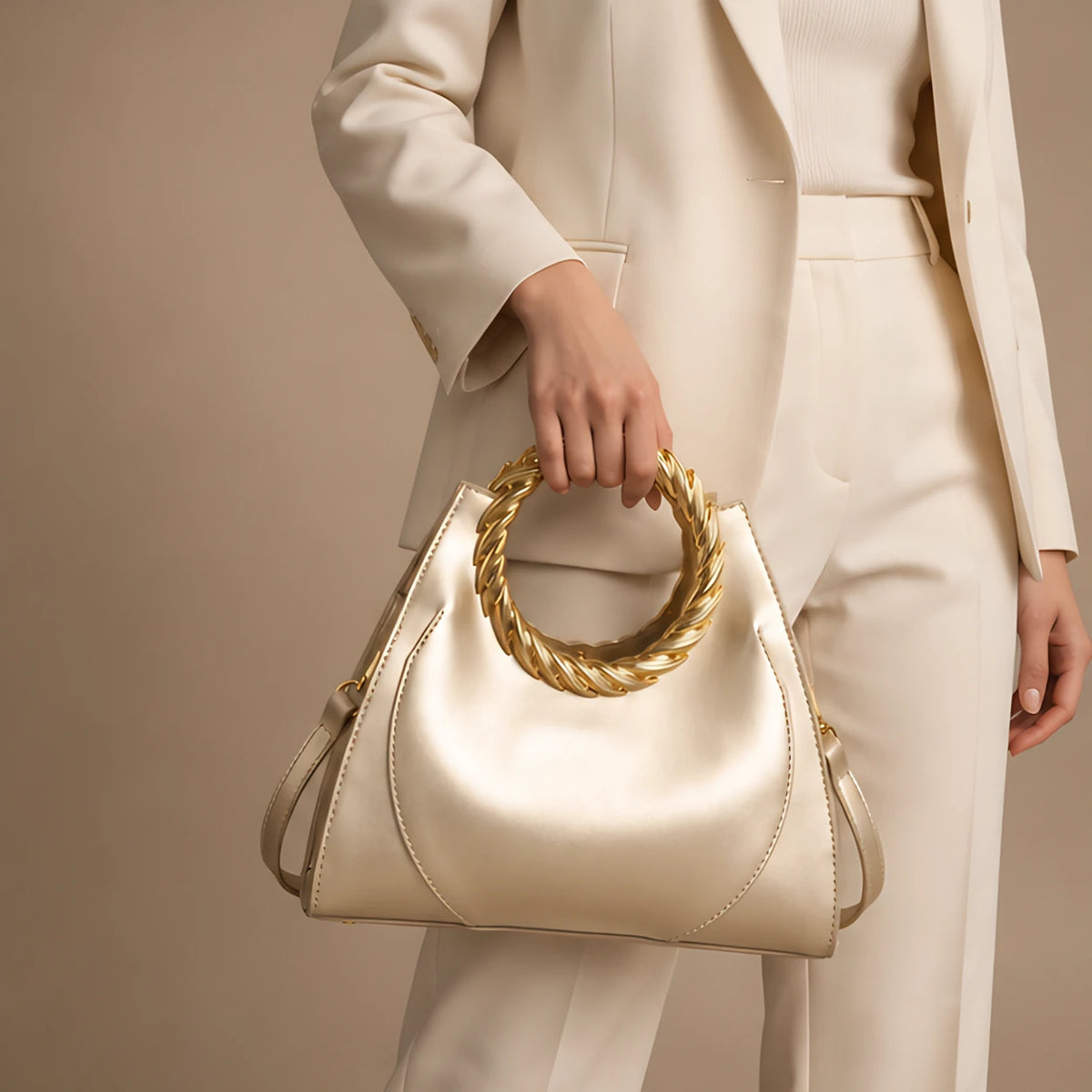 Leontine Women's Twisted-Handle Leather Handbag - Gold - Women's Accessories > Bags > Convertible Handbags - Eric Muller - Image 2