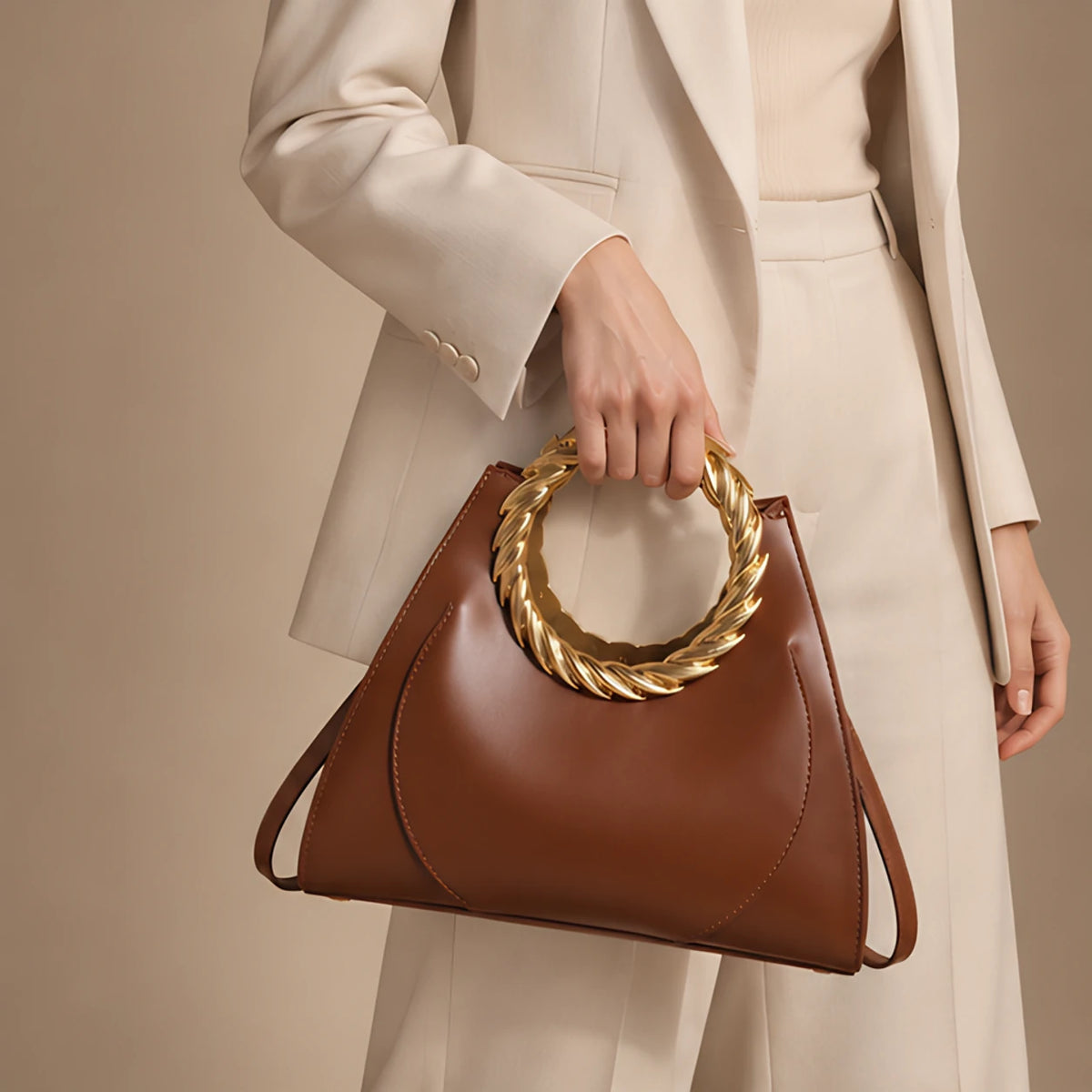 Leontine Women's Twisted-Handle Leather Handbag - Brown - Women's Accessories > Bags > Convertible Handbags - Eric Muller - Image 2