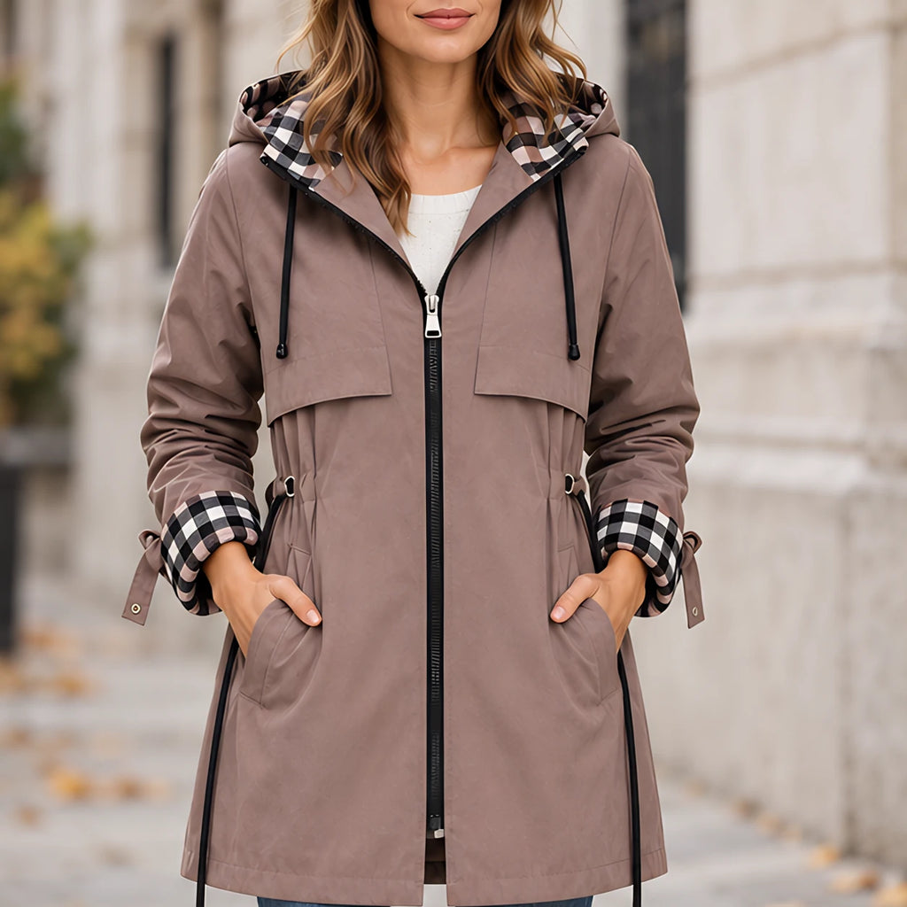 Liesl Plaid-Lined Hooded Long Jacket - Brown - Women's - Eric Muller - Image 2