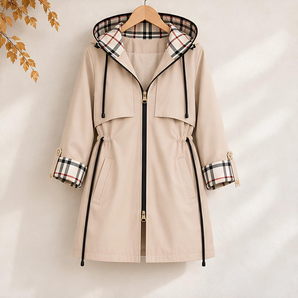 Liesl Plaid-Lined Hooded Long Jacket - Khaki - female - Eric Muller - Image 4