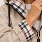 Liesl Plaid-Lined Hooded Long Jacket - Khaki - Women's Jacket - Eric Muller - Image 3