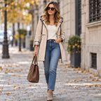 Liesl Plaid-Lined Hooded Long Jacket - Khaki - Women's Outerwear > Long Hooded Jackets - Eric Muller - Image 1