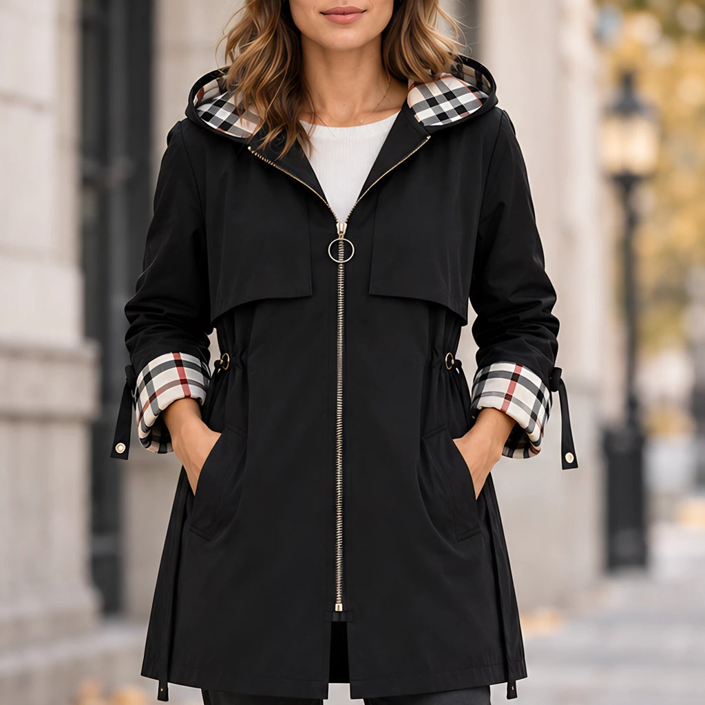 Liesl Plaid-Lined Hooded Long Jacket - Black - Women's - Eric Muller - Image 2