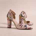 Lisette Ankle-Strap Block Heels - Petal - Women's Footwear > Pointed-Toe Ankle-Strap Block Heel Pumps - Eric Muller - Image 1