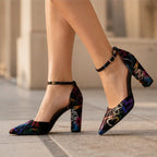 Lisette Ankle-Strap Block Heels - Ink - Women's Footwear > Pointed-Toe Ankle-Strap Block Heel Pumps - Eric Muller - Image 3