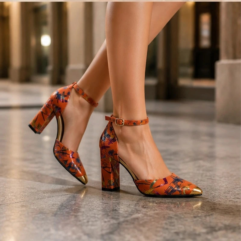 Lisette Ankle-Strap Block Heels - Ember - Women's Footwear > Pointed-Toe Ankle-Strap Block Heel Pumps - Eric Muller - Image 3
