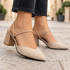 Loravine Women's Pointed-Toe Slingback Block Heels - Beige - Women's Footwear > Heels > Convertible Slingback Heels - Eric Muller - Image 1