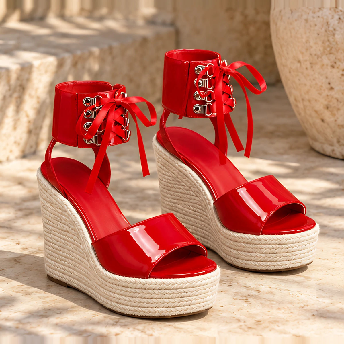 Lorelei Women's Glossy Platform Sandals - Red - womens_footwear - Eric Muller - Image 2