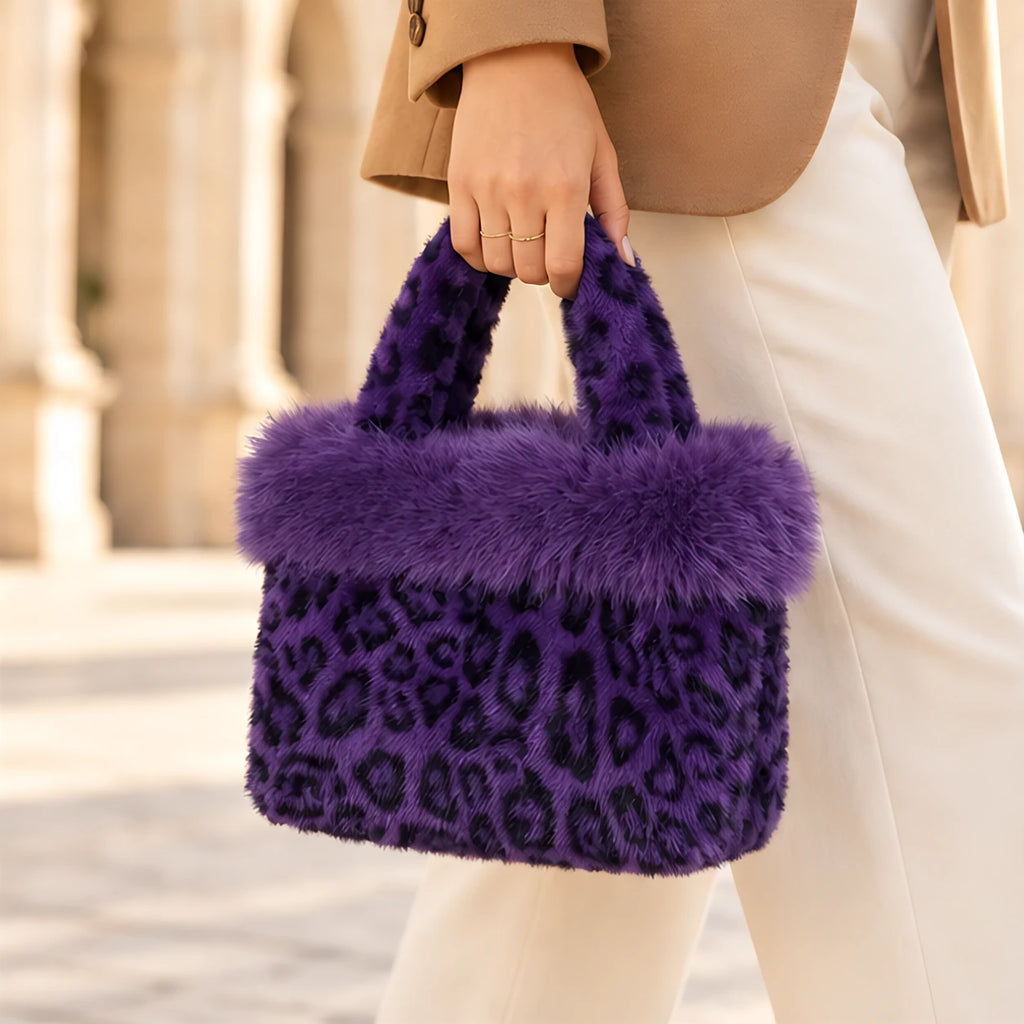 Luciana Women's Fluffy Leopard-Print Tote - Purple - Handbag - Eric Muller - Image 2