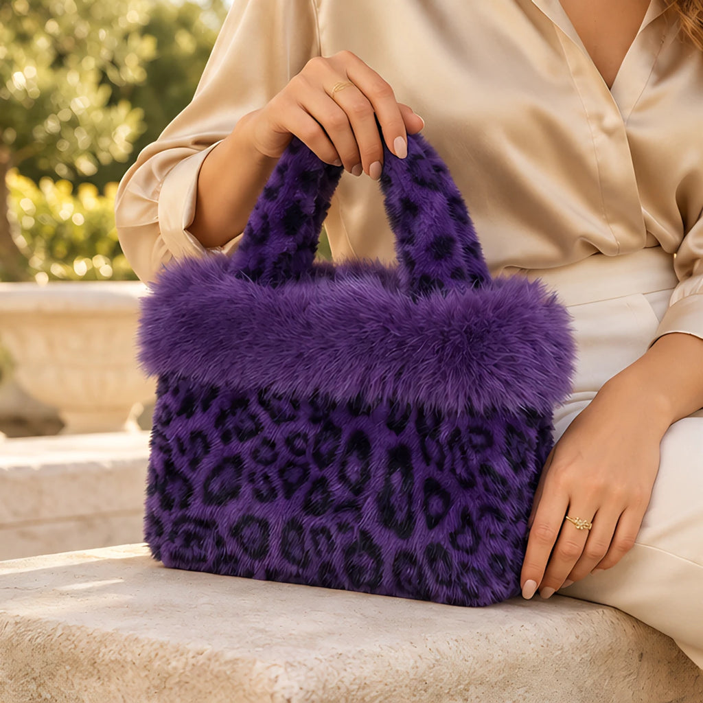 Luciana Women's Fluffy Leopard-Print Tote - Purple - Bag - Eric Muller - Image 3