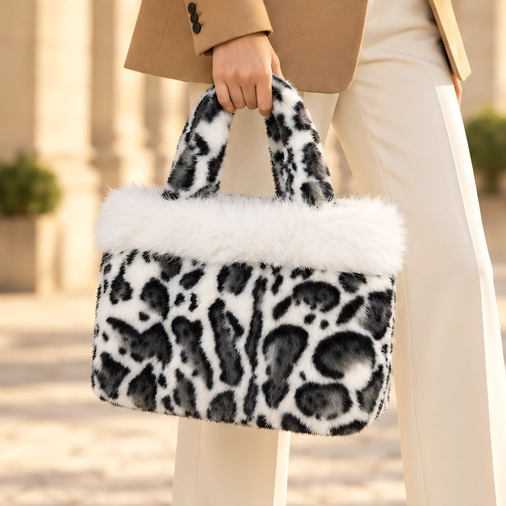 Luciana Women's Fluffy Leopard-Print Tote - White - Handbag - Eric Muller - Image 2