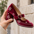 Lucienne Velvet Block-Heel Mary Janes - Cranberry Red - Sneakers - Eric Muller - Image 3