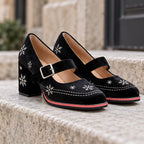 Lucienne Velvet Block-Heel Mary Janes - Yule Black - unisex - Eric Muller - Image 4