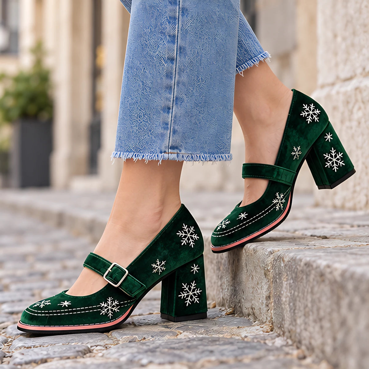 Lucienne Velvet Block-Heel Mary Janes - Holly Green - Footwear - Eric Muller - Image 2