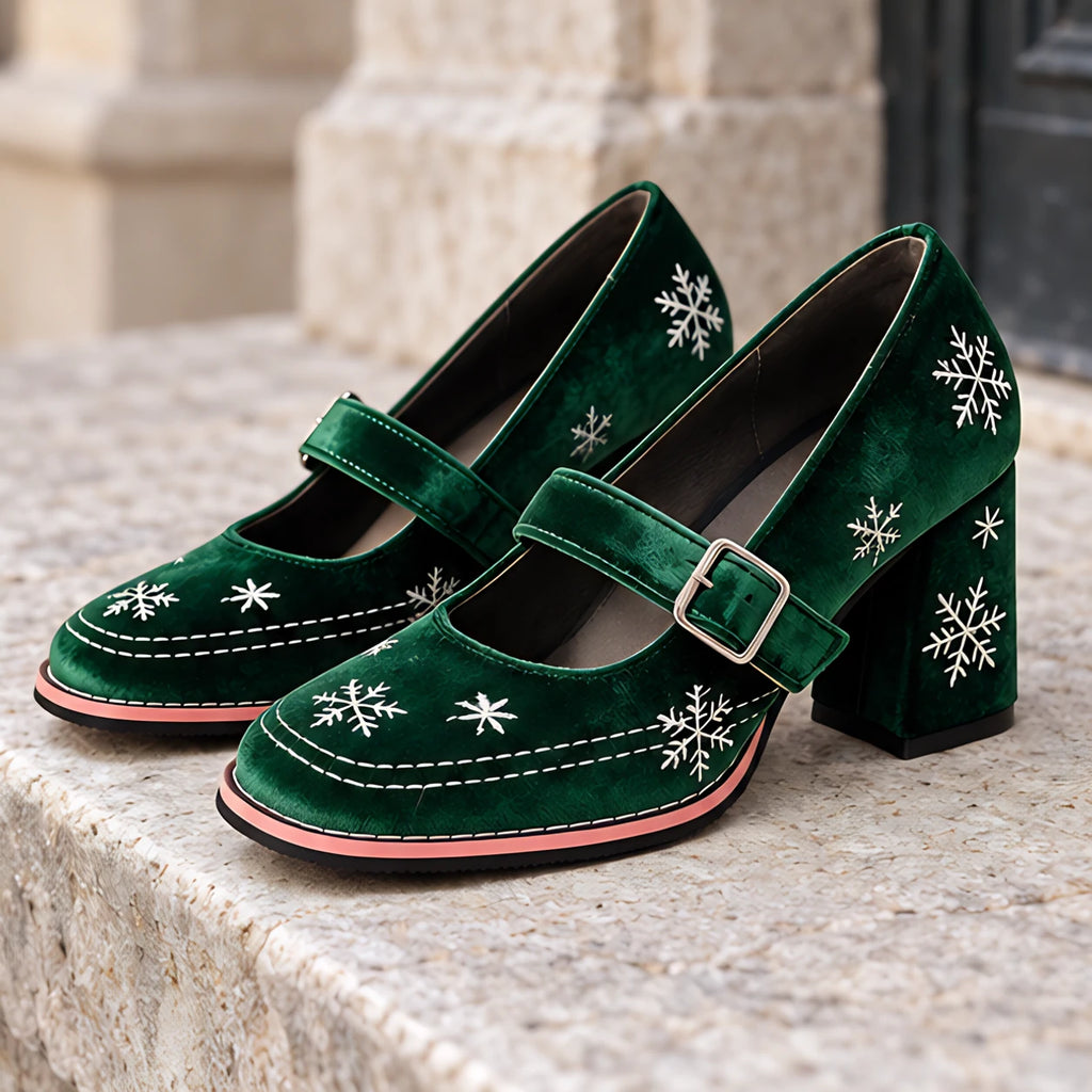 Lucienne Velvet Block-Heel Mary Janes - Holly Green - unisex - Eric Muller - Image 4