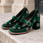 Lucienne Velvet Block-Heel Mary Janes - Holly Green - unisex - Eric Muller - Image 4