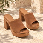 Lunara Women's Open-Toe Platform Mules - Brown - heels - Eric Muller - Image 2