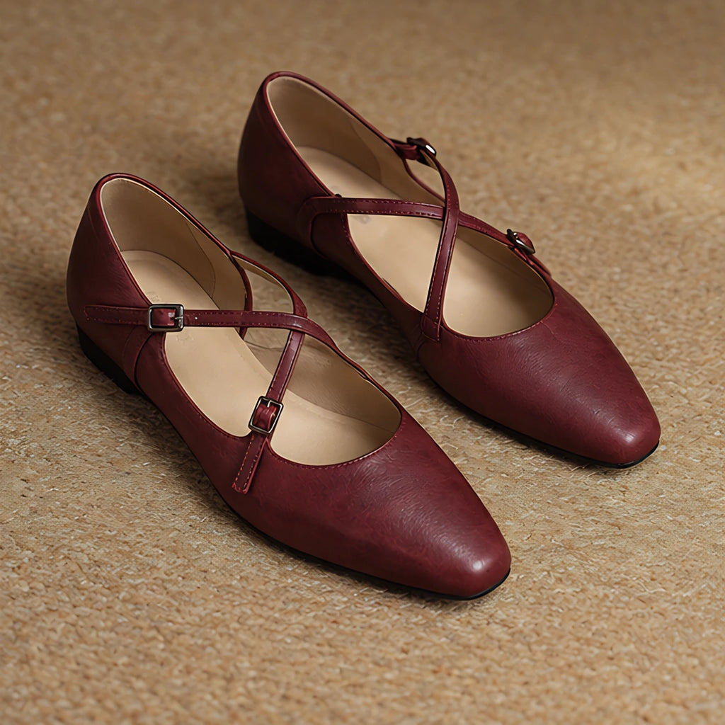 Marena Women's Leather Almond-Toe Flats - Maroon - female - Eric Muller - Image 4
