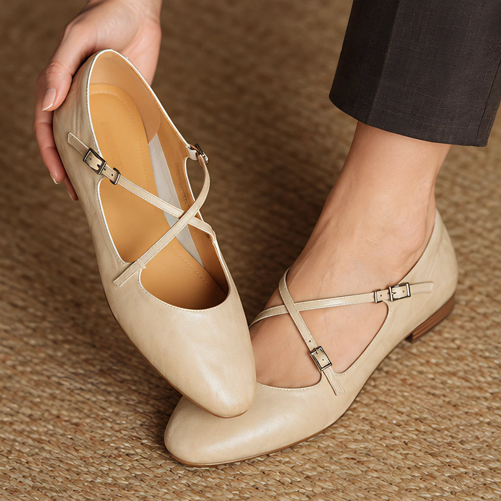 Marena Women's Leather Almond-Toe Flats - Beige - Women's Shoes - Eric Muller - Image 2