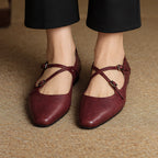 Marena Women's Leather Almond-Toe Flats - Maroon - Shoes - Eric Muller - Image 3