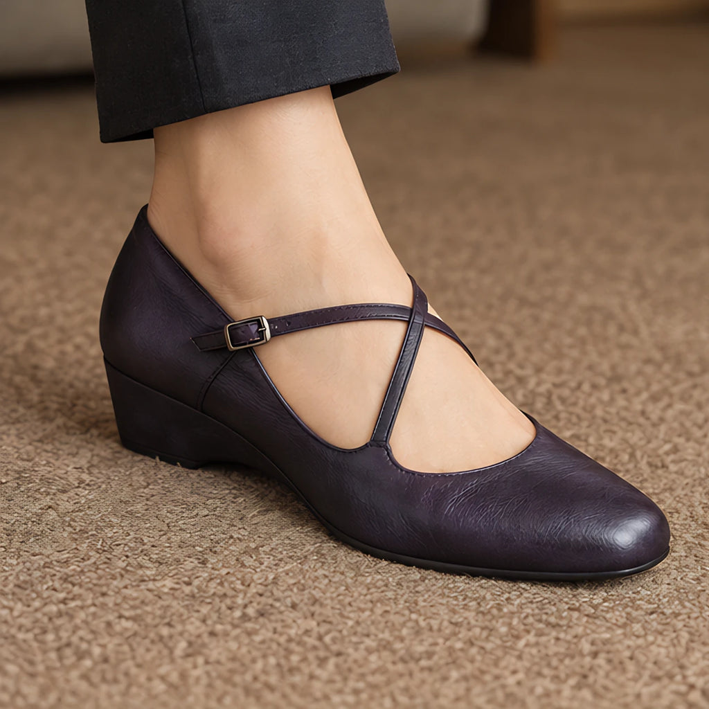 Marena Women's Leather Almond-Toe Flats - Purple - Women's Footwear > Flats > Cross-Strap Flats - Eric Muller - Image 1