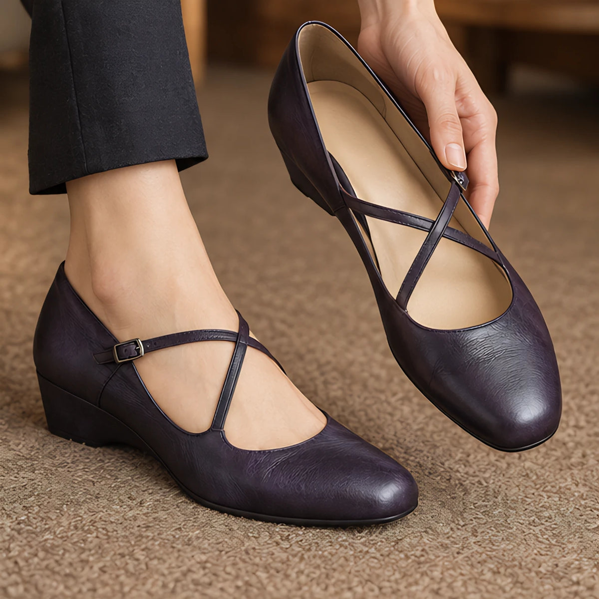 Marena Women's Leather Almond-Toe Flats - Purple - Women's Shoes - Eric Muller - Image 2