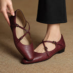 Marena Women's Leather Almond-Toe Flats - Maroon - Women's Shoes - Eric Muller - Image 2