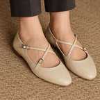 Marena Women's Leather Almond-Toe Flats - Beige - Shoes - Eric Muller - Image 3