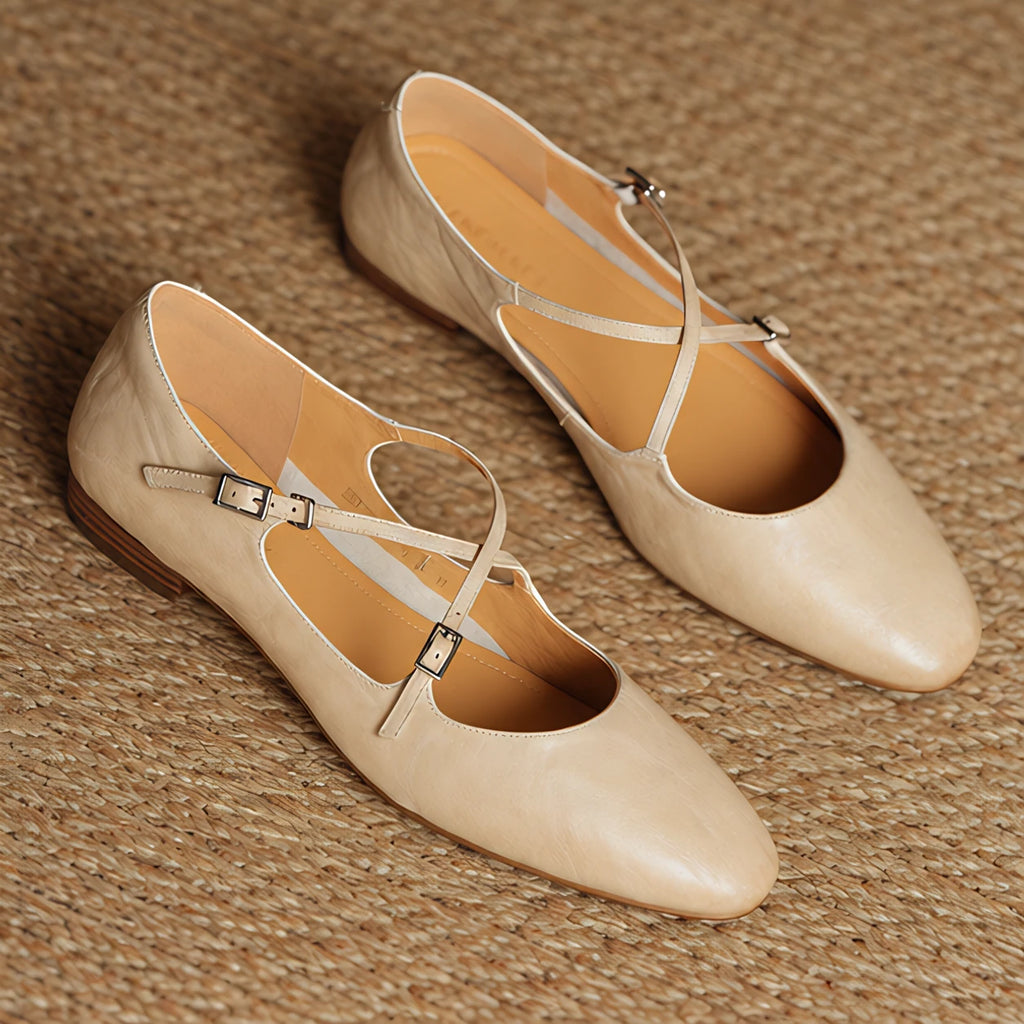 Marena Women's Leather Almond-Toe Flats - Beige - female - Eric Muller - Image 4