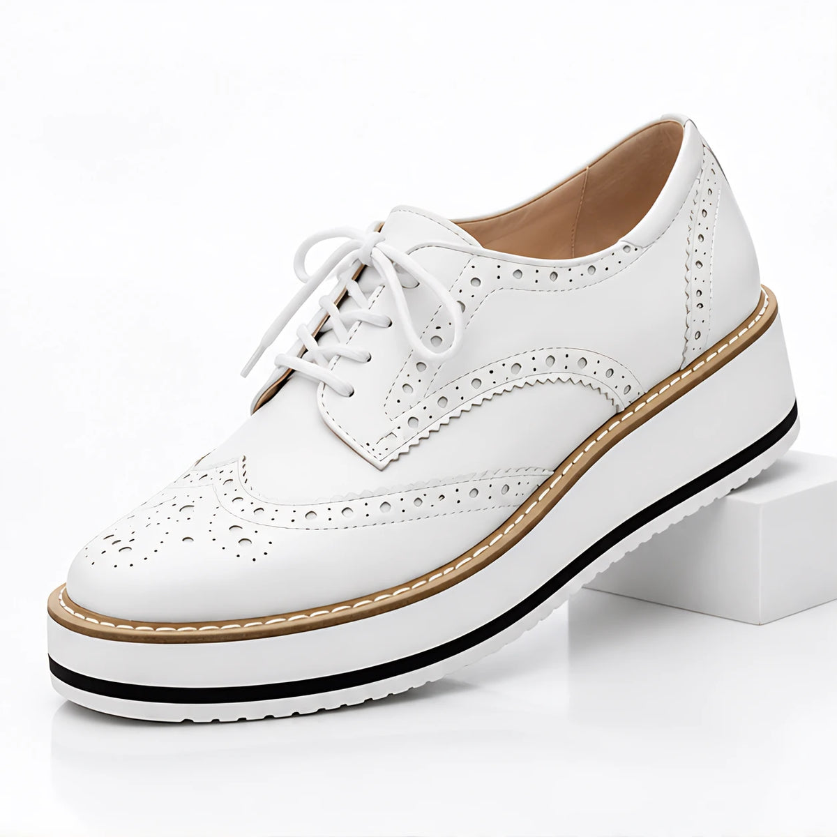 Marianna Women's Chunky Leather Brogue Platform Shoes - White - Footwear > Flats > Brogue Platform Shoes - Eric Muller - Image 1