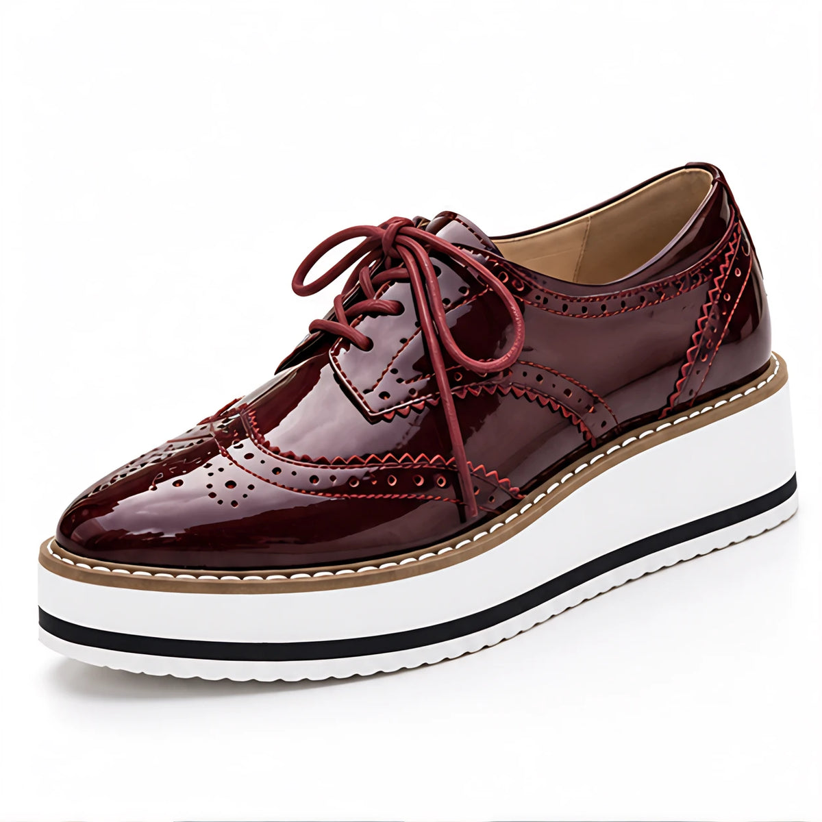 Marianna Women's Chunky Leather Brogue Platform Shoes - Wine Red - Footwear > Flats > Brogue Platform Shoes - Eric Muller - Image 1