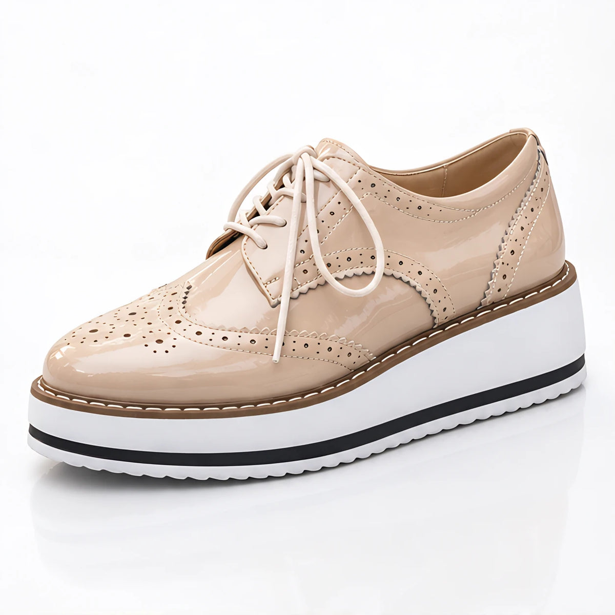 Marianna Women's Chunky Leather Brogue Platform Shoes - Beige - Footwear > Flats > Brogue Platform Shoes - Eric Muller - Image 1