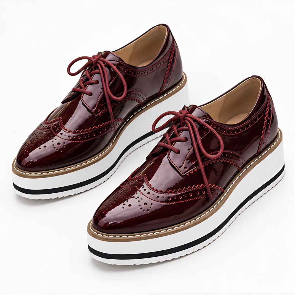 Marianna Women's Chunky Leather Brogue Platform Shoes - Wine Red - wap - Eric Muller - Image 2