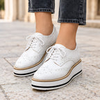 Marianna Women's Chunky Leather Brogue Platform Shoes - White - wapfoot - Eric Muller - Image 3
